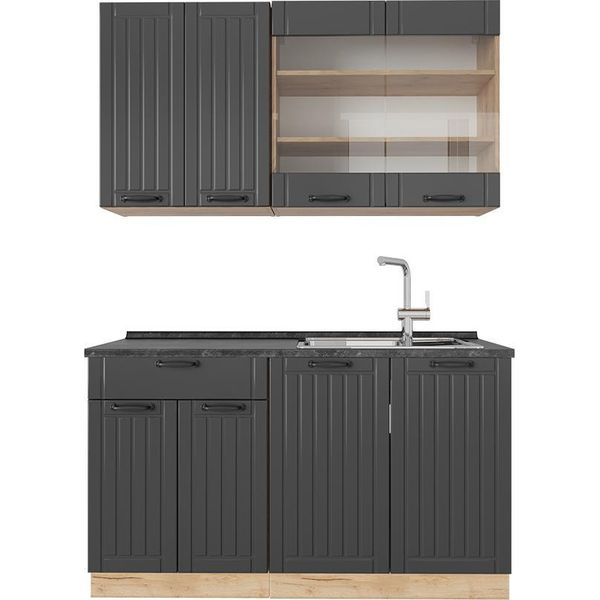 Vicco Cucina Monoblocco Fame-Line, 140 Cm , Pl Antracite, Grigio Scuro/Quercia Dorata-image