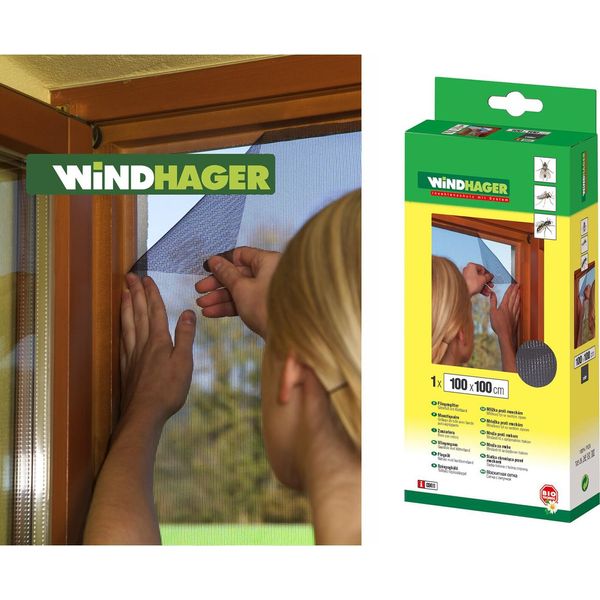 Windhager 3418 Zanzariera 100% Poliestere 130 X 150 Cm, Incl. Nastro In Velcro, Nero (1,95 Mq)-image