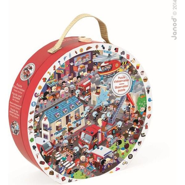 Janod Puzzle Rotondo Dei Vigili Del Fuoco 208 Pezzi Puzzle Giocattolo Per Bambini-image
