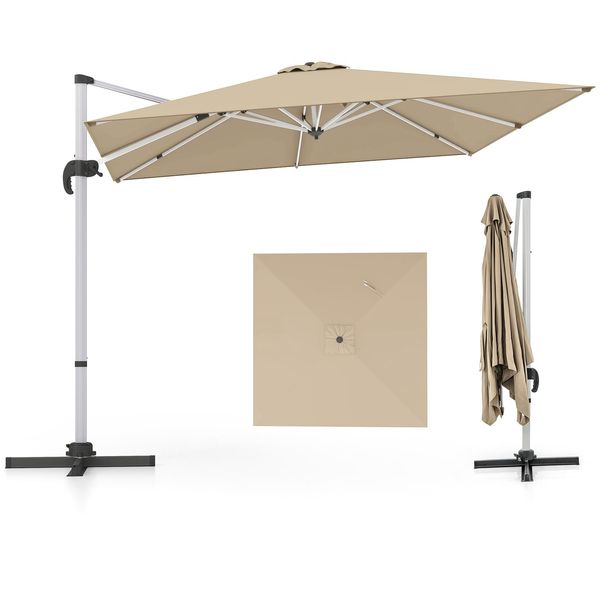 Ombrellone Costway Ø300Cm, Ombrellone Da Patio Con Base A Croce, Ombrellone Da Giardino A Sbalzo, Ombrellone Quadrato A Sbalzo, Ombrellone Da Mercato Con Manovella Per Giardino E Piscina-image