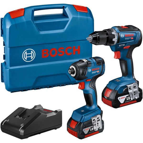 Bosch Professional 06019J2108 Bosch Professional Gdr 18V-200 + Gsr 18V-55 Set Di Avvitatori A Impulsi A Batteria 2X 18,0 V, Con 2 Batterie Ricaricabili-image