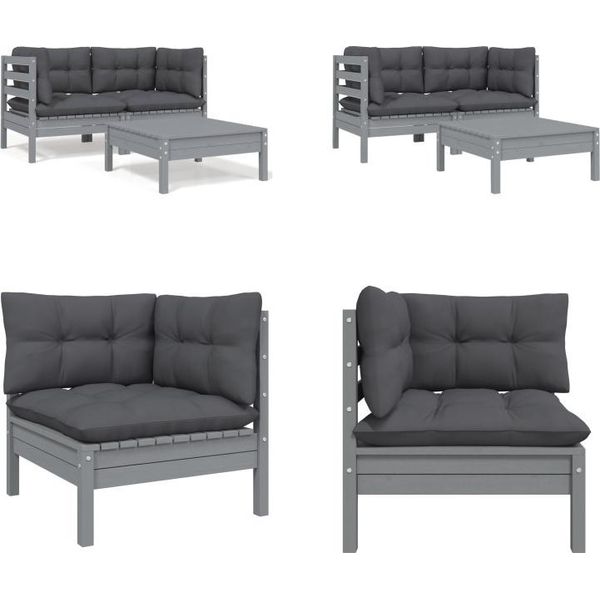 Vidaxl Set Salotto Da Giardino 3 Pezzi Con Cuscini In Legno Di Pino Massiccio Grigio - Set Salotto Da Giardino - Set Salotto Da Giardino - Set Mobili Da Giardino - Set Mobili Da Giardino-image