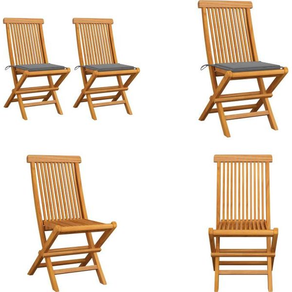 Vidaxl Sedie Da Giardino Con Cuscini Grigi 2 Pz. Legno Massiccio Teak - Sedia Da Giardino - Sedie Da Giardino - Sedia Da Giardino In Legno - Sedie Da Giardino In Legno-image