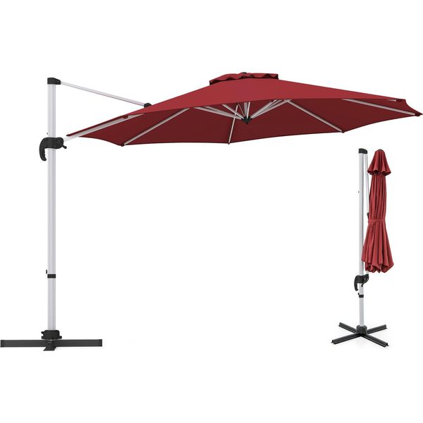 Ombrellone Costway Ø 330 Cm, Ombrellone A Sbalzo Con Manovella, Ruotabile A 360°, Angolo Di Inclinazione Regolabile, Upf 50+, Ombrellone Da Giardino, Ombrellone Da Mercato Rosso-image
