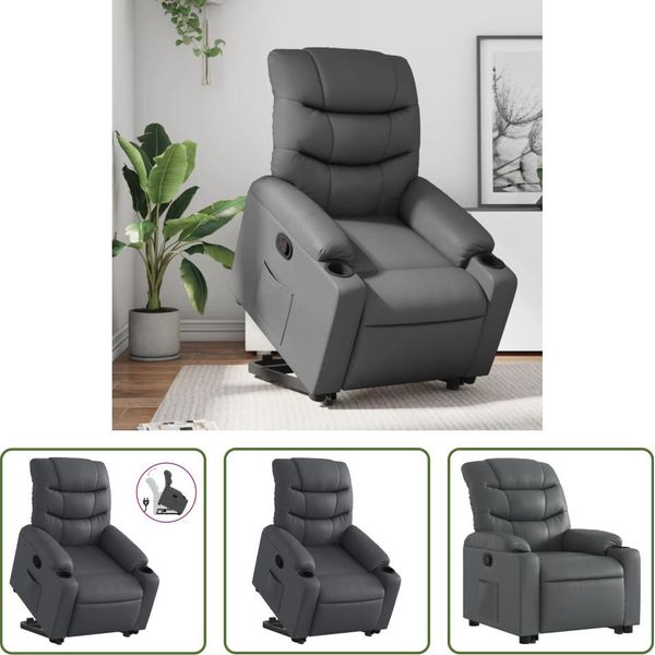 The Living Store Poltrona Relax Con Supporto In Piedi In Pelle Finta Grigia-image