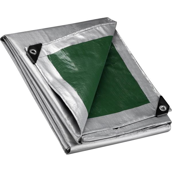 Telone Wiltec Resistente Alle Intemperie Verde Grigio, Telone Impermeabile Con Occhielli 5 X 8 M, Telone Pe 120 G/M², Telone Da Giardino Resistente Ai Raggi Uv, Robusto Telone Protettivo-image