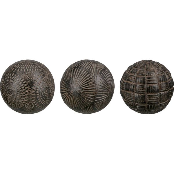 Gilde Dekokugel, "Carve"", Kunstharz, Braun, Ve 9, 3 StüCk Wie Abgebildet,, D. 8 Cm 37652"-image