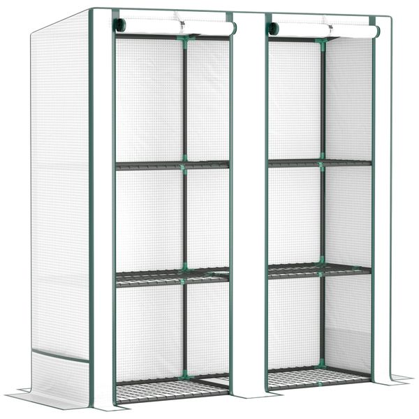 Serra Outsunny Con Tetto Pentagonale A Doppia Porta, Ripiani, Serra In Film D'acciaio Resistente All'inverno, Serra Per Balcone, Giardino, Casa Del Pomodoro 144 X 48 X 152-image