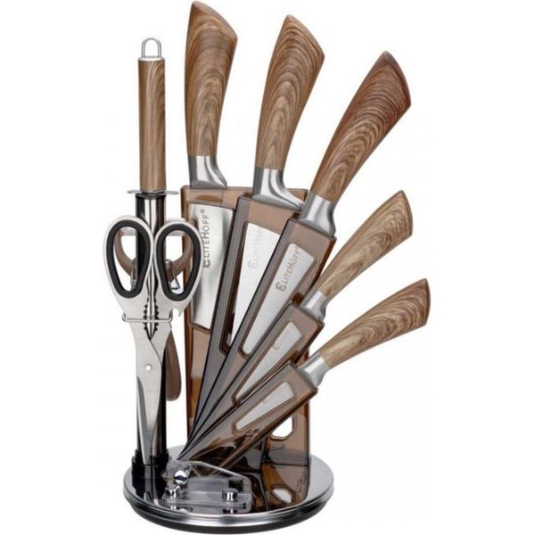 Elitehoff Set Di 9 Coltelli Da Cucina In Un Supporto Con Un Temperino E Forbici E6265-image