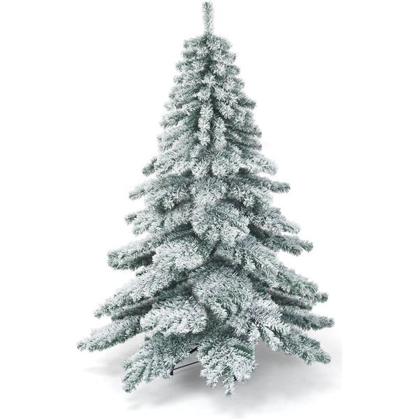 Albero Di Natale Artificiale Da 180 Cm Con Fiocchi Di Neve Punte In Pvc Per Albero Di Natale Verde + Bianco-image