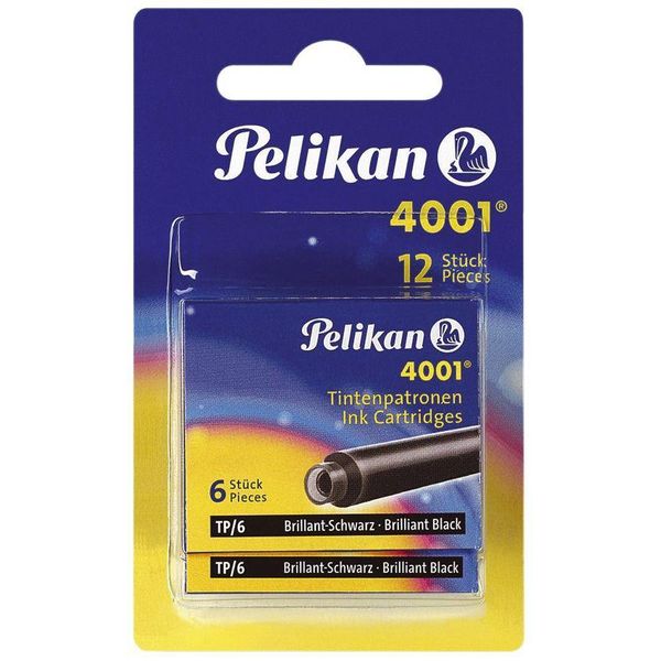 Pelikan 330803 Cartuccia D'inchiostro 4001® TP/6 - Nero Brillante, Blister Con 2 Astucci Da 6 Cartucce Ciascuno-image