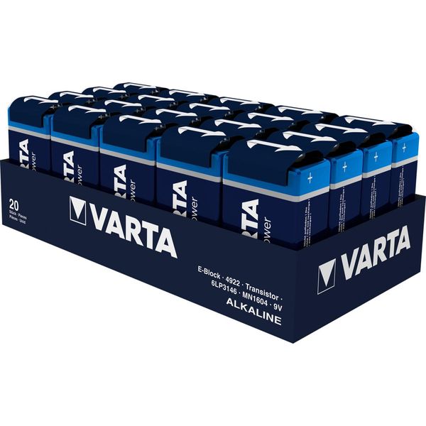 20X Varta 45148 Longlife Power 6LR61/6LP3146/9V Block (4922), 1 Pz. Non Imballato - Batteria Alcalina Al Manganese (Alcalina), 9 V-image
