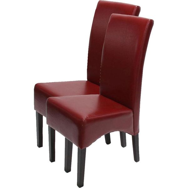 Set Di 2 Sedie Per Sala Da Pranzo Sedia Da Cucina Sedia Latina, Pelle ~ Rosso, Gambe Scure-image