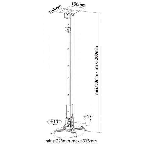 Supporto Da Soffitto Reflecta Tapa L 700-1200Mm Argento-image