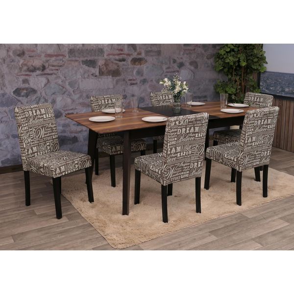 Set Di 6 Sedie Per Sala Da Pranzo Sedia Da Cucina Littau ~ Tessuto Con Scritte, Grigio, Gambe Scure-image