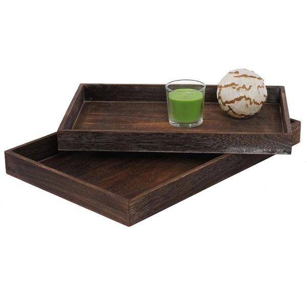 Set Di 2 Ciotole T285, Vassoio Da Portata Vassoio Da Colazione Vassoio In Legno Vassoio Decorativo, Look Shabby ~ Marrone-image
