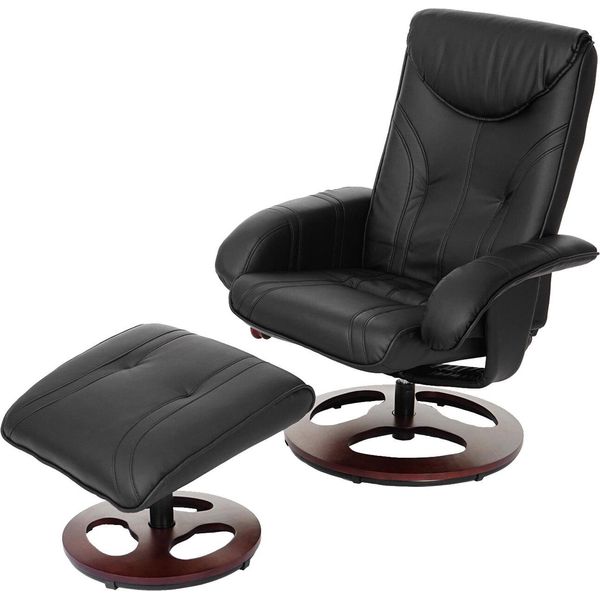 Poltrona Relax HWC-C46, Poltrona Tv Poltrona Con Sgabello, Pelle Finta ~ Nero-image