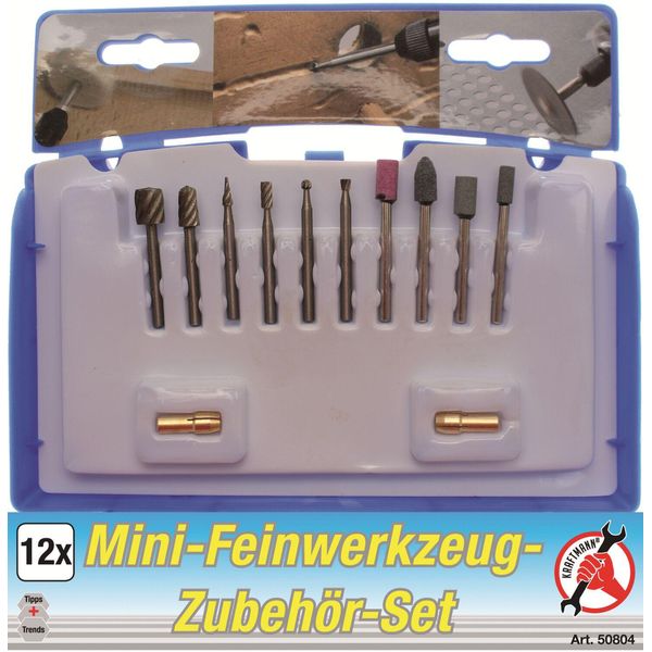 Kraftmann 50804 Mini Set Di Accessori Per Utensili Di Precisione Con Gambo Da 3 Mm 12 Pezzi In Cassetta-image