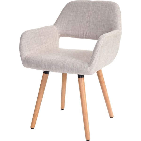 Sedia Da Sala Da Pranzo HWC-A50 Ii, Sedia Da Cucina, Design Retrò Anni '50 ~ Tessuto, Crema/Grigio, Gambe Leggere-image