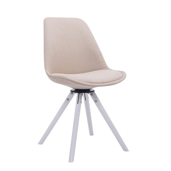 Clp Sedia Visitatore Troyes In Tessuto Girevole E Con Gambe In Legno Rotonde, Bianco Crema-image
