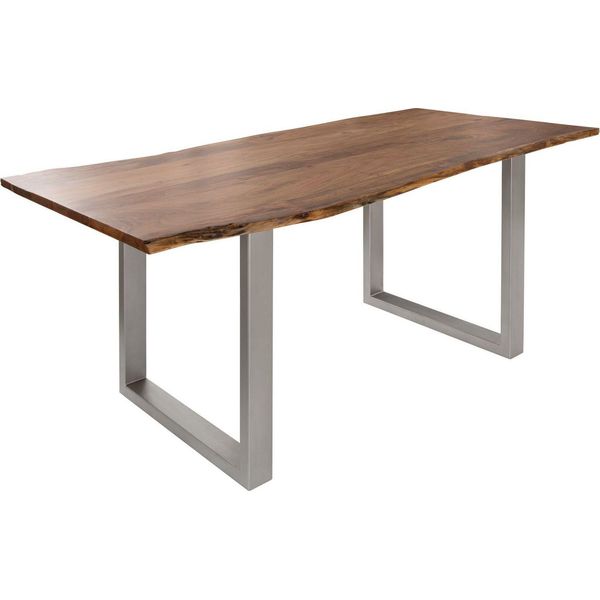 MASSIVMOEBEL24 | Freeform 3 Tavolo Da Pranzo In Legno Di Acacia - Laccato Natur / Gambe In Ferro - Argento Mat 220X100X76-image