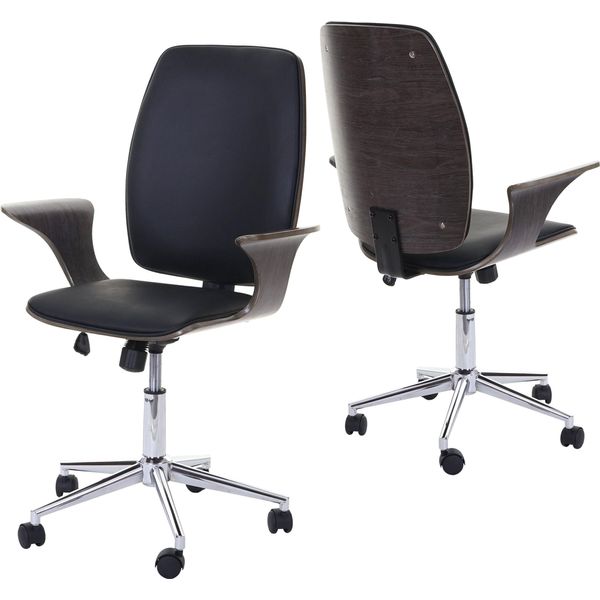 Sedia Da Ufficio HWC-C54, Sedia Girevole Direzionale, Similpelle Bentwood ~ Grigio, Rivestimento Nero-image
