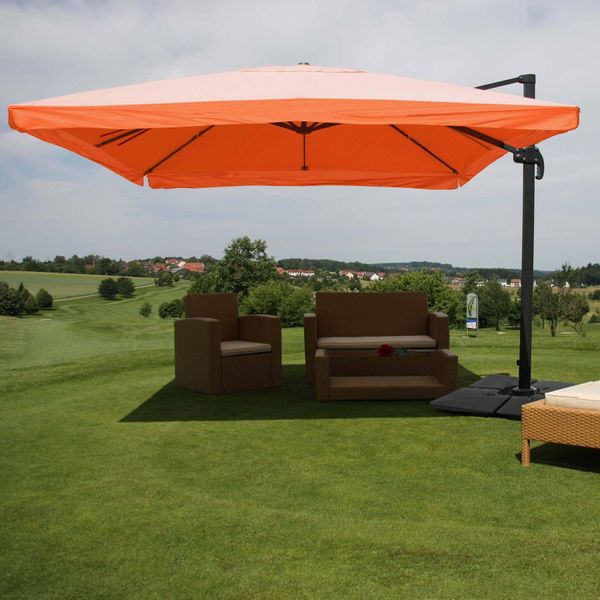 Ombrello Semaforo Gastronomico HWC-A96, Ombrellone, 3X4M (Ø5M) Poliestere/Alluminio 26Kg ~ Falda, Terracotta Con Supporto-image