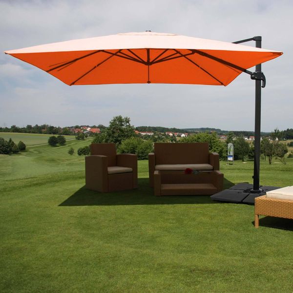 Ombrellone Semaforo Gastronomico HWC-A96, Ombrellone, 3X4M (Ø5M) Poliestere/Alluminio 26Kg ~ Terracotta Con Supporto-image