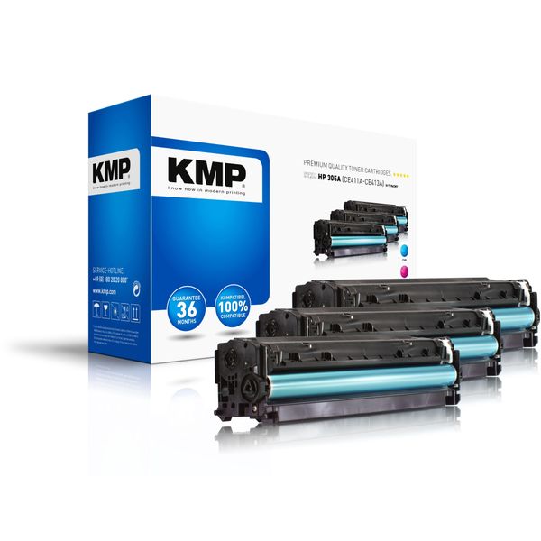 Kmp H-T196CMY Multipack - Confezione Da 3 - Giallo, Ciano, Magenta - Compatibile - Cartuccia Di Toner (Alternativa A: Hp 305A, Hp CE411A, Hp CE412A, Hp CE413A)-image