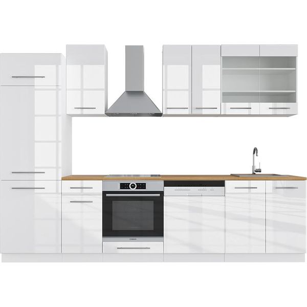 Vicco Cucina Componibile Fame-Line, 300 Cm Senza Piano Di Lavoro, Bianco Lucido/Bianco-image