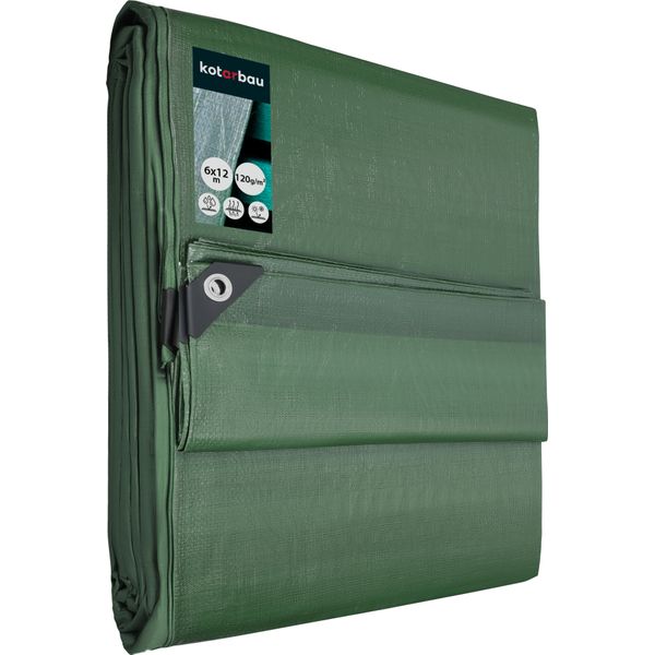 Kotarbau Telone In Tessuto 6X12 M Verde 120G/M2 Telone Occhielli Rinforzati Telone Protettivo Telone Per Edilizia Impermeabile Antistrappo Telone Industriale Qualsiasi Condizione Atmosferica-image
