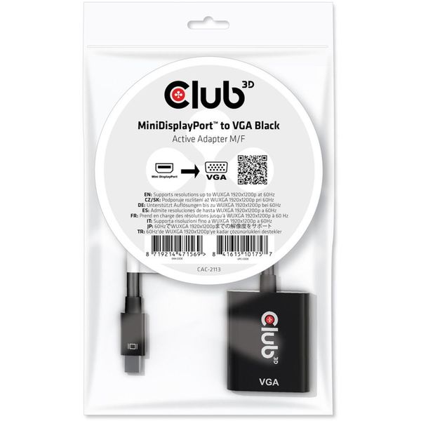 Club3D CLUB3D Minidisplayport™ A Vga Nero Adattatore Attivo M/F-image