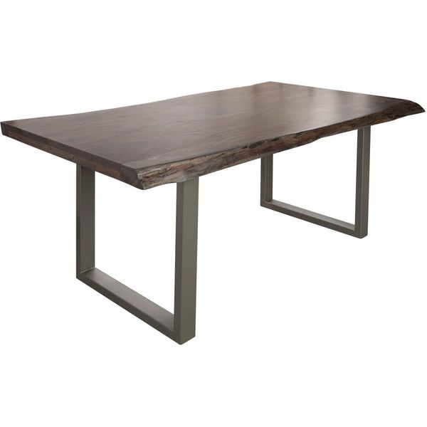 MASSIVMOEBEL24 | Freeform 5 Tavolo Da Pranzo In Legno Di Acacia - Laccato Grigio / Gambe In Ferro - Argento Mat 200X100X77-image