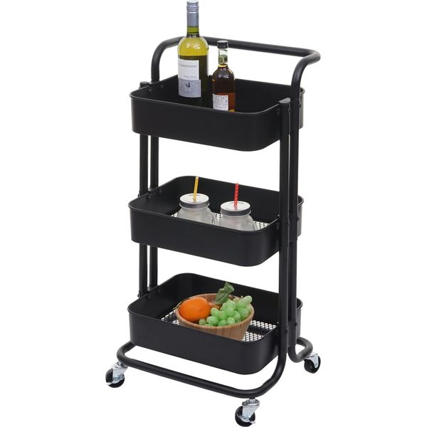 Carrello Di Servizio HWC-C64, Carrello Da Cucina Carrello Da Bar Carrello Da Tè Carrello Da Trasporto Carrello ~ Nero Con Maniglia-image