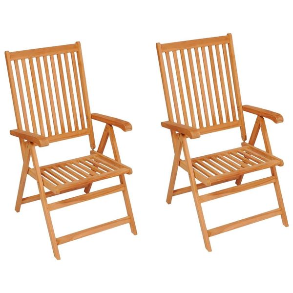 Vidaxl Sedie Da Giardino 2 Pz. Cuscini A Quadri Grigi In Teak Massiccio-image