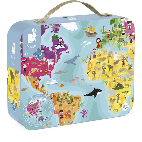Janod Puzzle Case Mappa Del Mondo 208 Pezzi Bifacciale "Il Nostro Pianeta"""-image