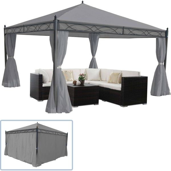 Pergola Cadiz, Padiglione Da Giardino, Struttura Robusta Da 7 Cm Con Parete Laterale ~ Grigio Chiaro 4X4M-image