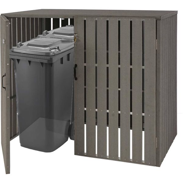 Xl 2 Posti/4 Posti Wpc Copertura Del Cestino HWC-J28, Contenitore Per Rifiuti, Aspetto Legno Metallo, Espandibile ~ Grigio-image
