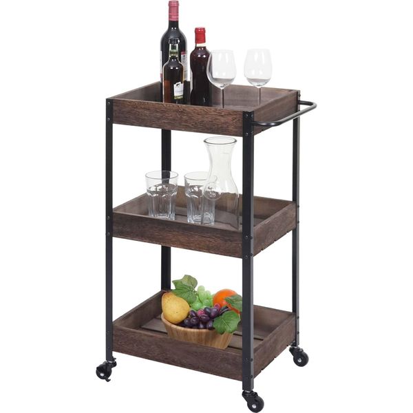 Carrello Portavivande HWC-H22, Carrello Da Cucina Carrello Bar Carrello Porta Tè Carrello Laterale Carrello, Legno Massiccio ~ Marrone Shabby-image