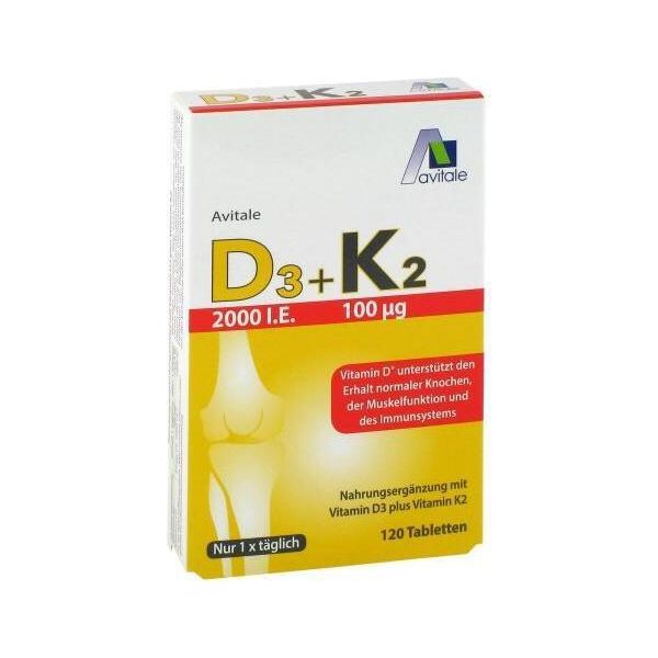 Avitale 2000 U.I. Vitamina D3 + K2 Compresse Favorisce Il Mantenimento Di Ossa Normali, 120 Compresse-image