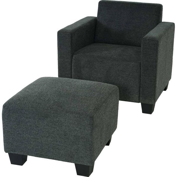 Poltrona Lounge Modulare Con Pouf Lyon, Tessuto/Tessuto ~ Grigio Antracite-image