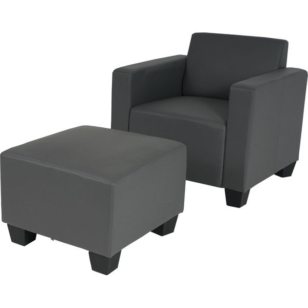 Sedia Lounge Modulare Con Pouf Lyon, Pelle Finta ~ Grigio Scuro-image