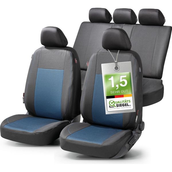 Walser Premium Coprisedili Per Auto Ardwell Con Chiusura A Zip Qualità Vincente Molto Buona* Coprisedili Per Auto, Coprisedili ZIPP-IT Set Completo, 2 Coprisedili Anteriori, 1 Coprisedili Posteriori Nero/Blu 11868-image