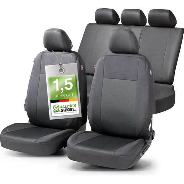Walser Premium Coprisedili Per Auto Ardwell Con Chiusura A Zip Qualità Vincente Molto Buona* Coprisedili Per Auto, Coprisedili ZIPP-IT Set Completo, 2 Coprisedili Anteriori, 1 Coprisedili Posteriori Nero/Grigio 11869-image
