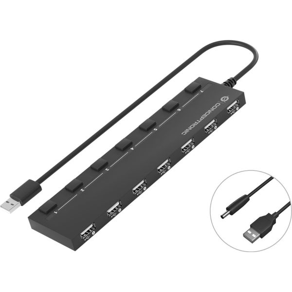Conceptronic Usb-Hub 7-Port 2.0 ->7X2.0 480Mbps O.Netz. Sw-image