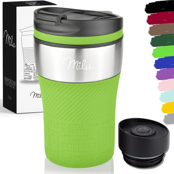 Milu Thermo Mug Mug Isolata Tazza Da Caffè Da Viaggio - 210Ml 100% A Prova Di Perdite - Tazza Da Bere In Acciaio Inox - Tazza Da Auto A Doppia Parete Isolante - Thermo Mug - Tazza Da Viaggio (Verde)-image