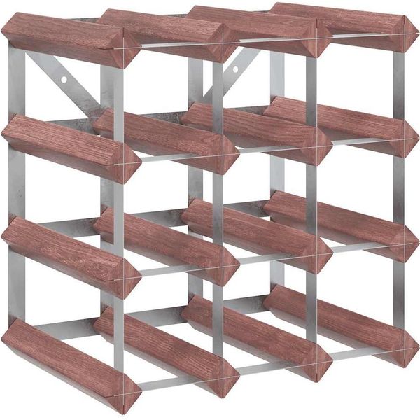 Portabottiglie Per 12 Bottiglie In Legno Di Pino Massiccio Marrone-image