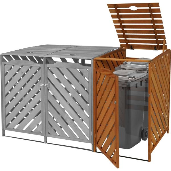 Xl 1 Cestino/2 Cestini Per Rifiuti HWC-J44, Contenitore Per Rifiuti, 120X68X98Cm Legno Certificato Mvg ~ Marrone-image