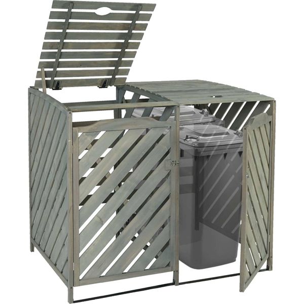 Contenitore Per Rifiuti Xl A 2 Posti/4 Posti HWC-J44, Contenitore Per Rifiuti, Espandibile 121X133X98Cm Legno Certificato Mvg ~ Grigio-image