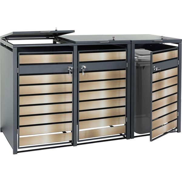 Contenitore Per 3 Cassonetti HWC-J81, Cassonetto Estraibile, Metallo 82 Kg, Antracite ~ Oro-image